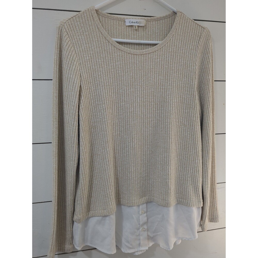 Calvin Klein gold sweater shirt button-down white dress casual fall winter